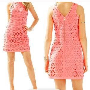 Lilly Pulitzer Mango Pink Sun Ray Daisy Laser Cut Scuba Ponte Shift Dress